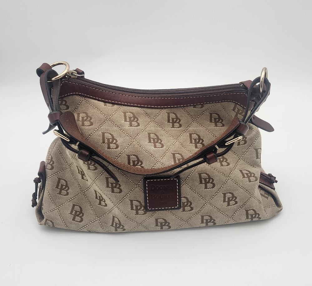 Dooney & Bourke Medium East/West Slouch Monogram Brown Beige Blue Duck
